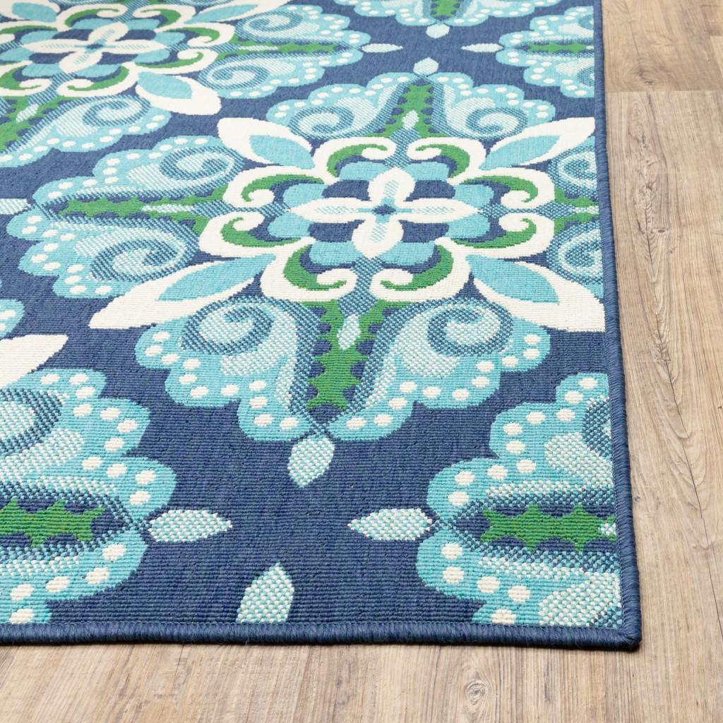 4’x6’ Blue and Green Floral Indoor Outdoor Area Rug