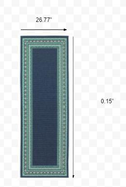 2’x8’ Navy and Green Geometric Indoor Outdoor Runner Rug