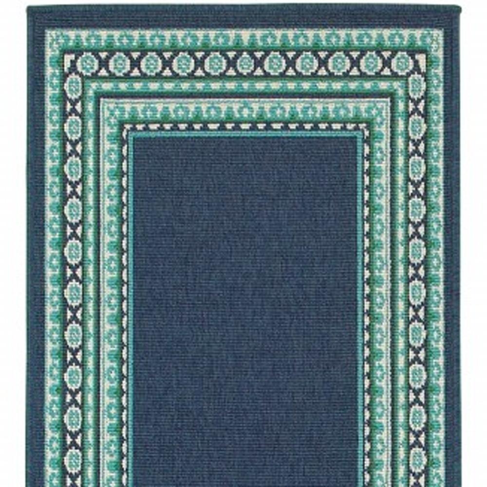 2’x8’ Navy and Green Geometric Indoor Outdoor Runner Rug