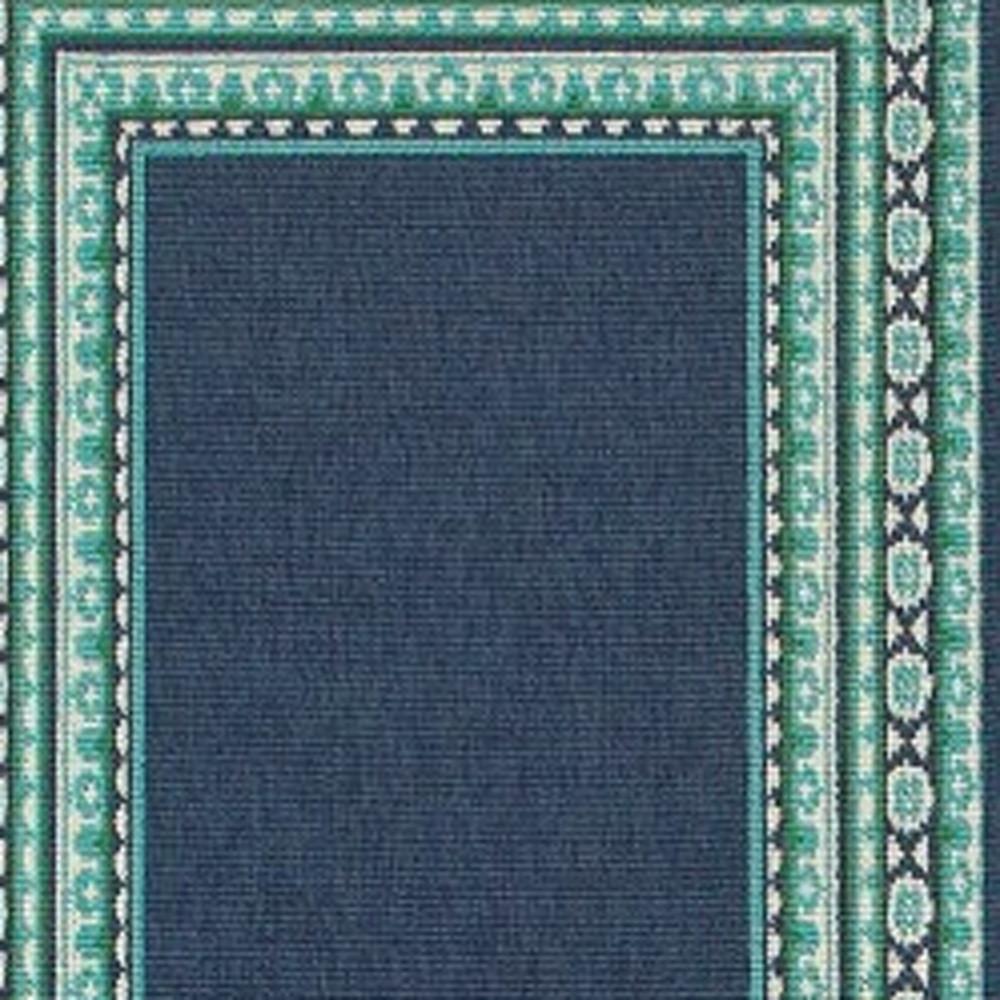 2’x8’ Navy and Green Geometric Indoor Outdoor Runner Rug