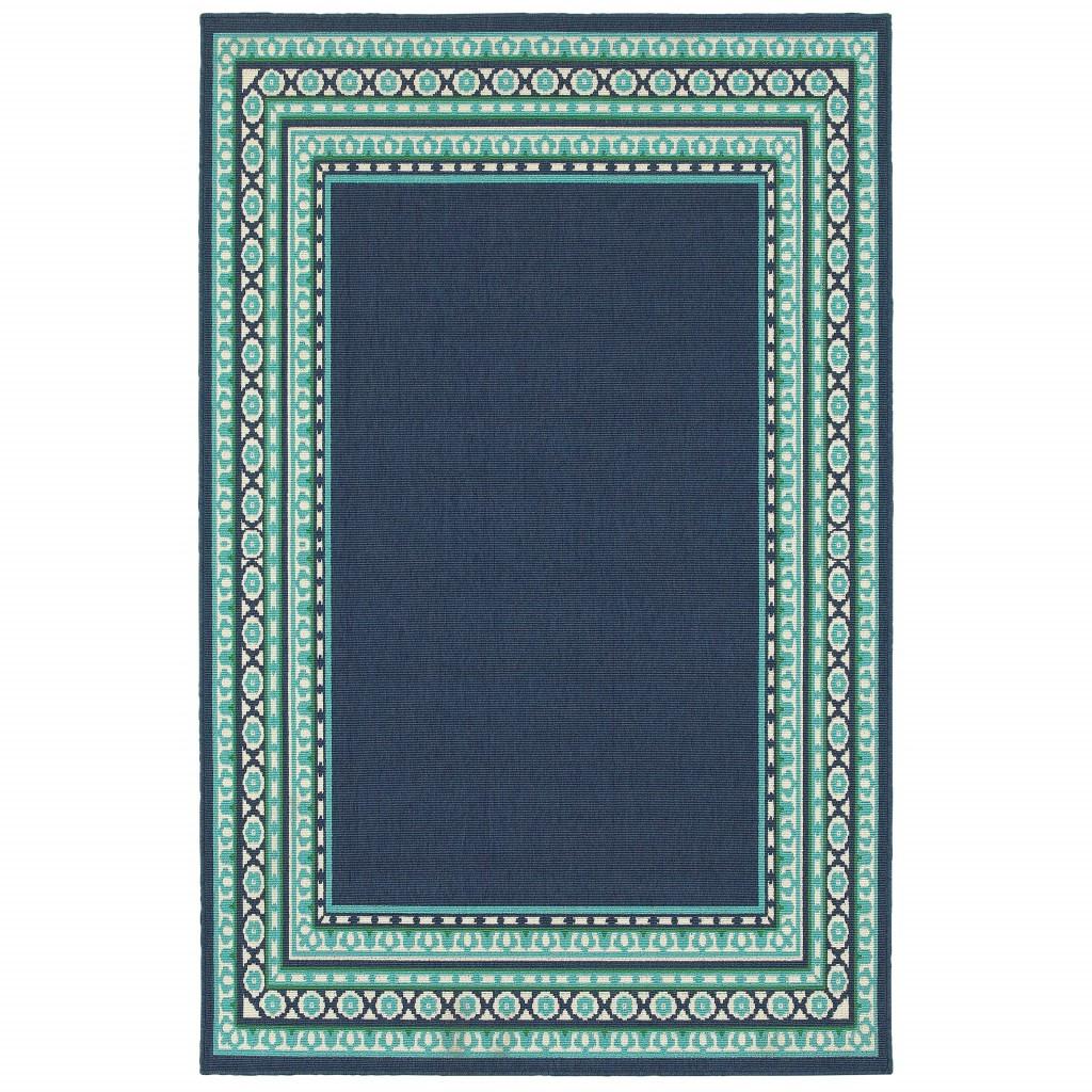 5’x8’ Navy and Green Geometric Indoor Outdoor Area Rug