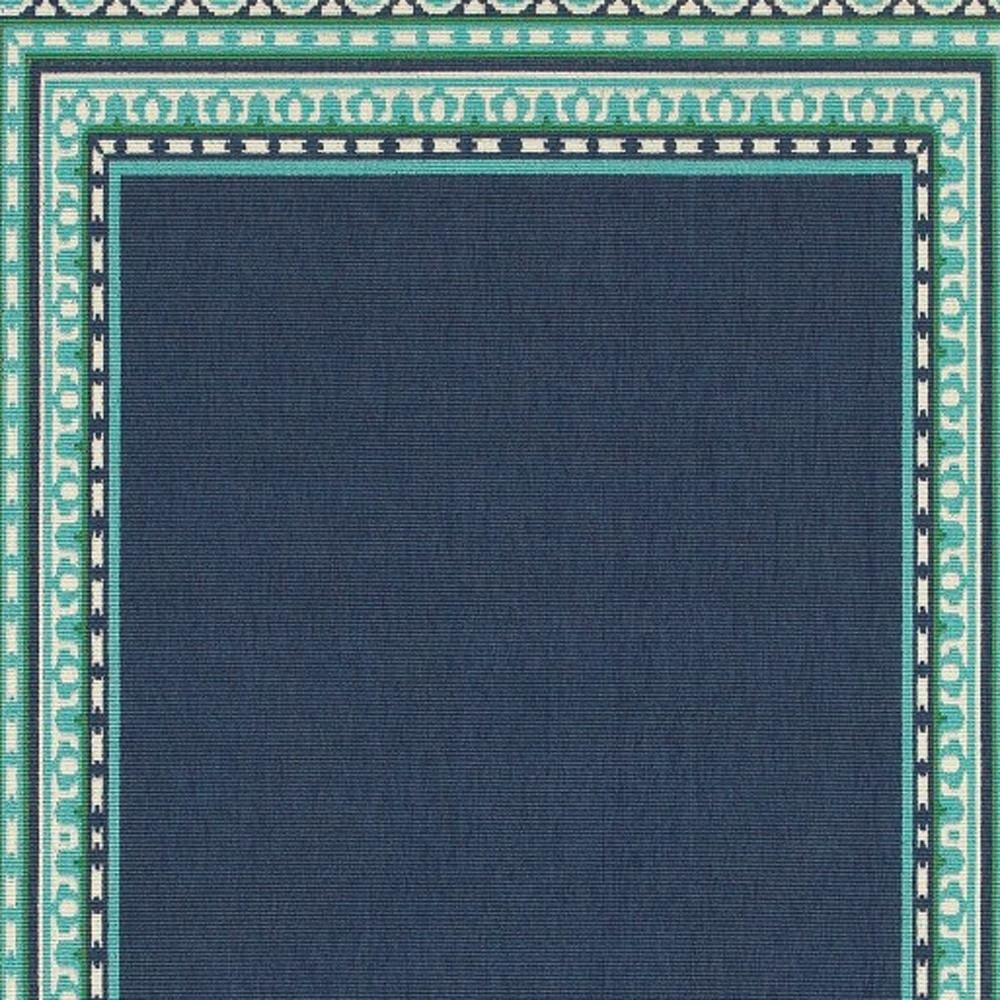 5’x8’ Navy and Green Geometric Indoor Outdoor Area Rug