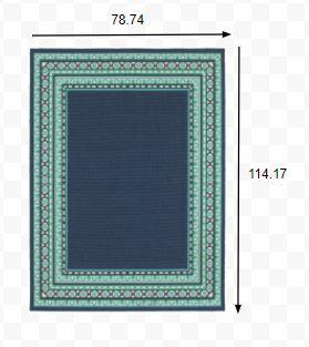 7’x10’ Navy and Green Geometric Indoor Outdoor Area Rug