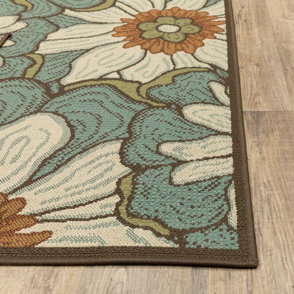 8’x11’ Blue and Brown Floral Indoor Outdoor Area Rug