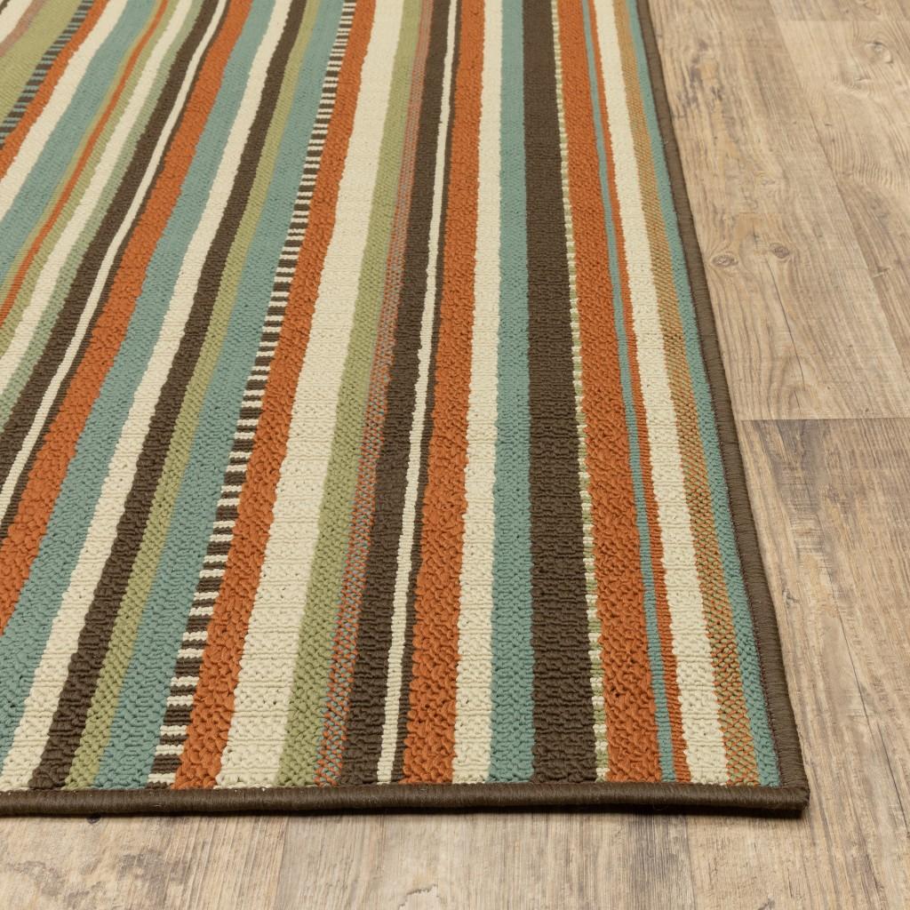 9’x13’ Green and Brown Striped Indoor Outdoor Area Rug