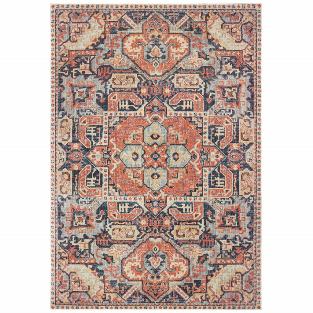 7’x10’ Blue and Orange Tribal Area Rug Default Title