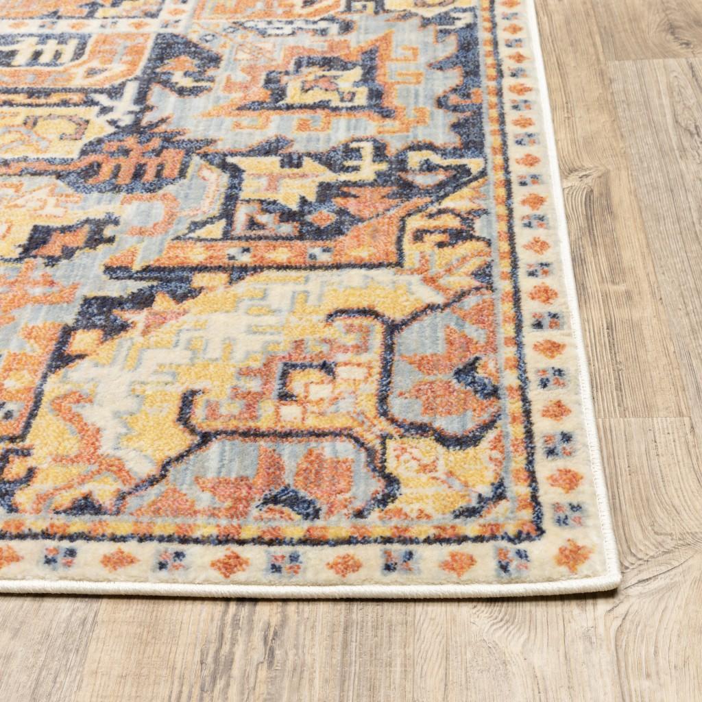 8’x11’ Blue and Orange Tribal Area Rug