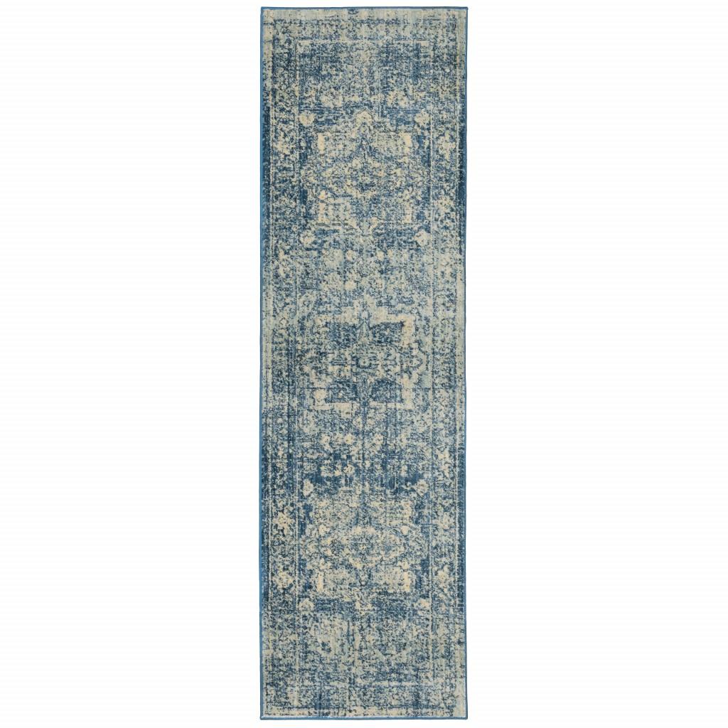 2’x8’ Ivory and Blue Oriental Runner Rug Default Title