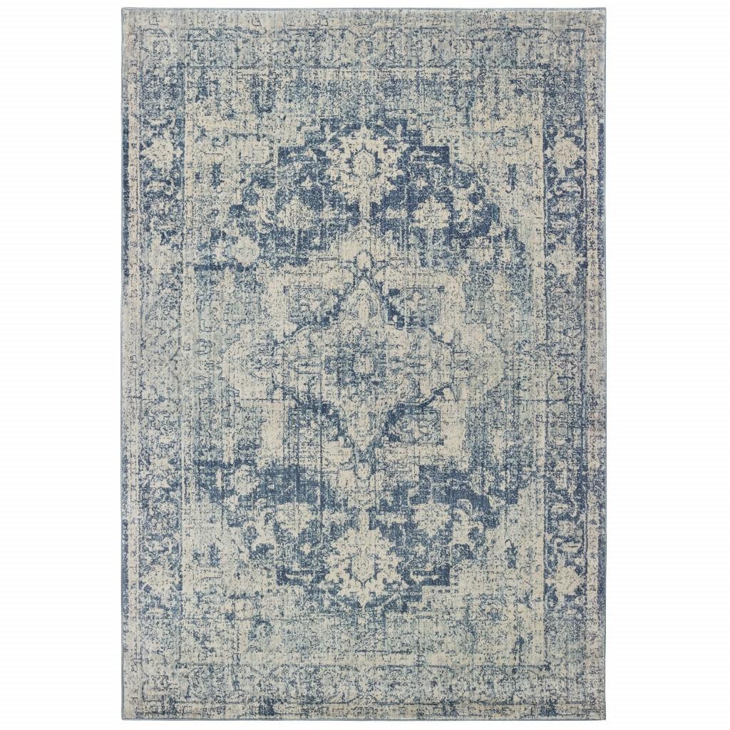 5’x8’ Ivory and Blue Oriental Area Rug Default Title
