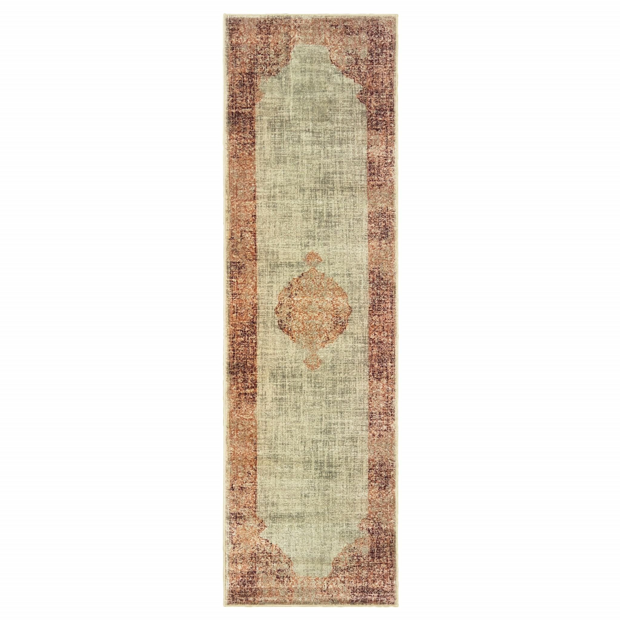 2’x8’ Ivory and Pink Medallion Runner Rug Default Title