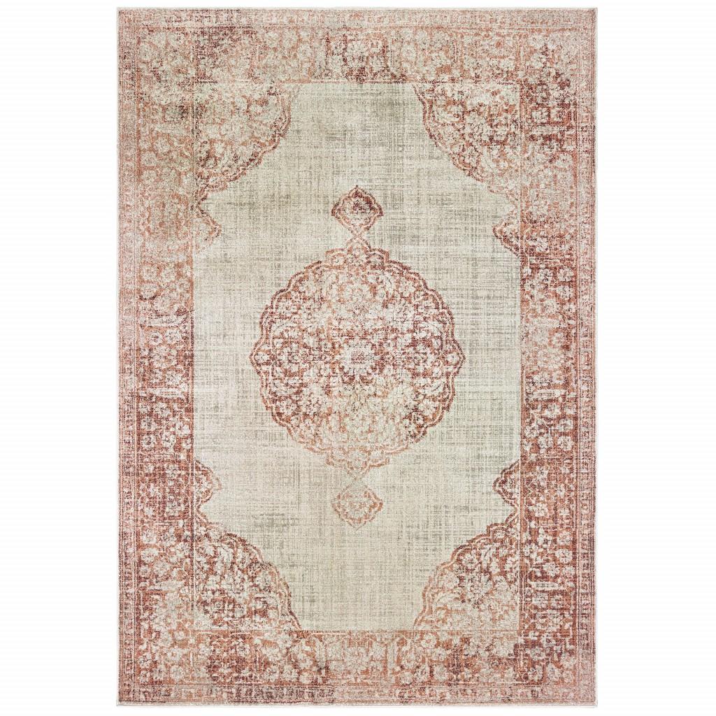 7’x10’ Ivory and Pink Medallion Area Rug Default Title