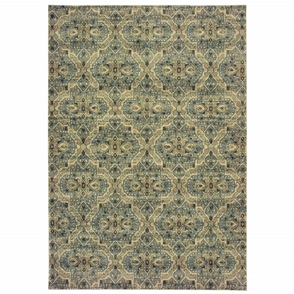 5’x8’ Ivory and Blue Geometric Area Rug Default Title