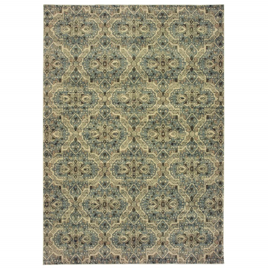 7’x10’ Ivory and Blue Geometric Area Rug