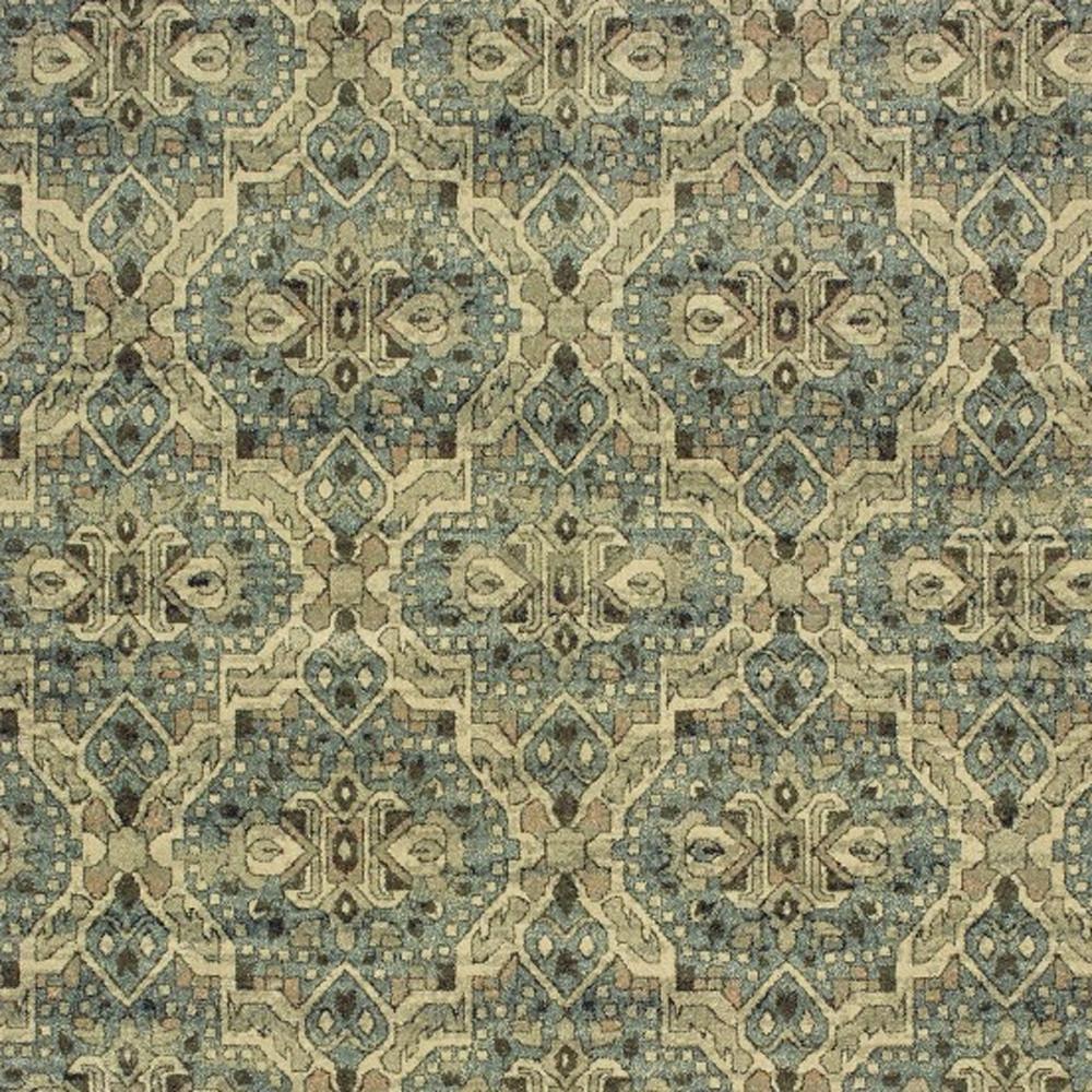 8’x11’ Ivory and Blue Geometric Area Rug