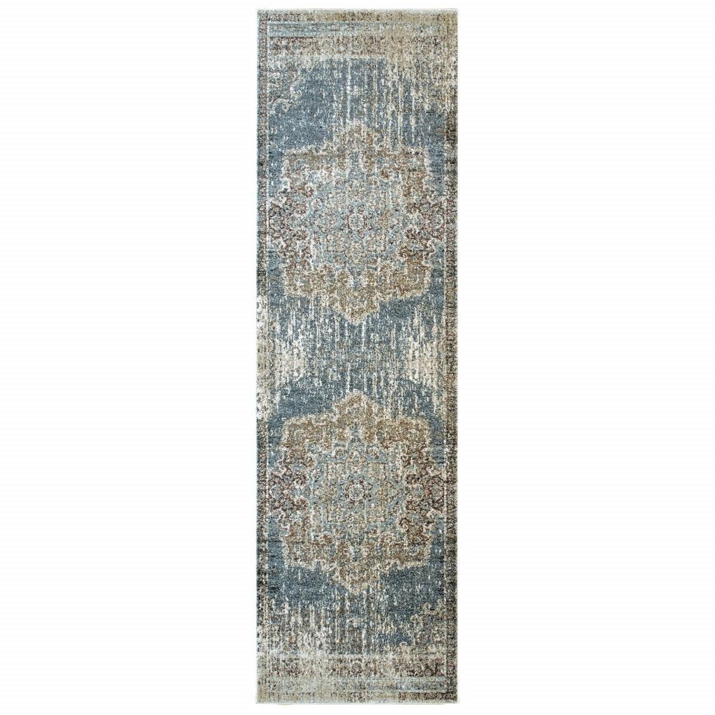 2’x8’ Blue and Ivory Medallion Runner Rug Default Title