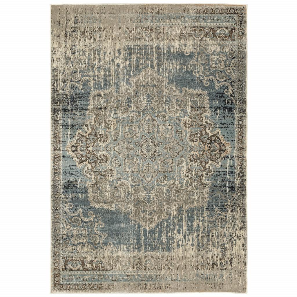 7’x10’ Blue and Ivory Medallion Area Rug Default Title
