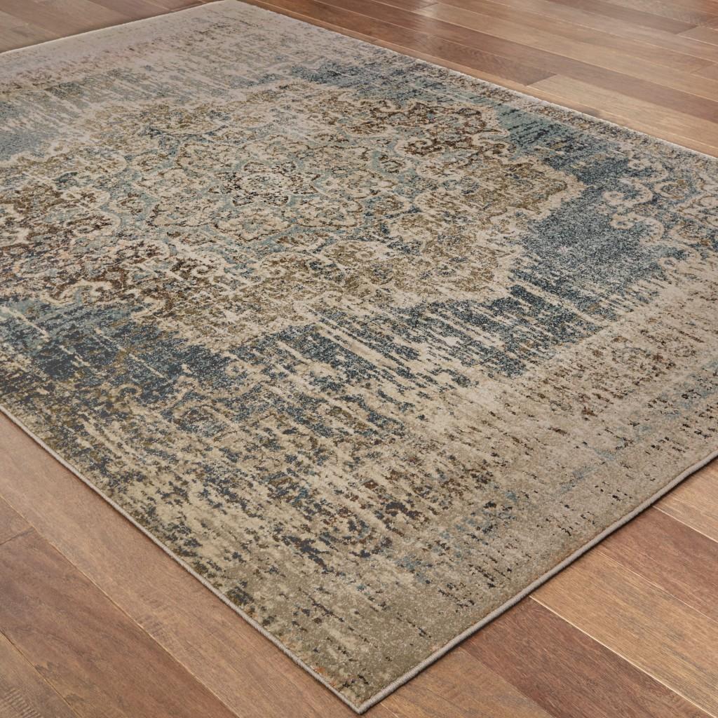 8’x11’ Blue and Ivory Medallion Area Rug