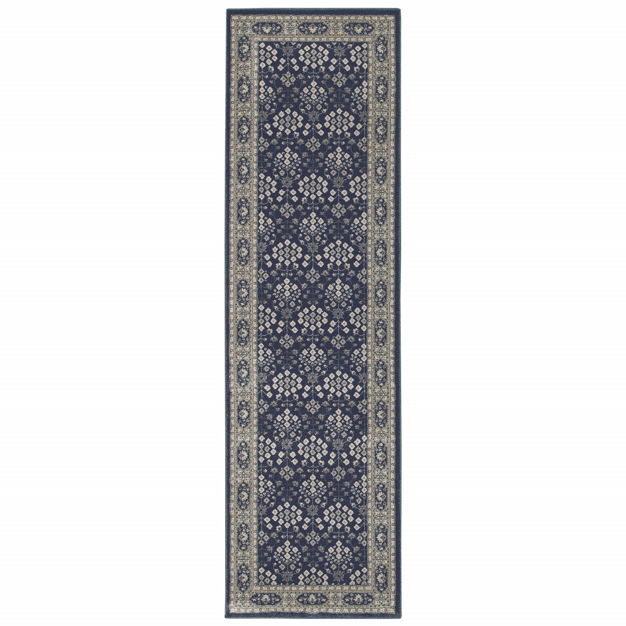 2’x8’ Navy and Gray Floral Ditsy Runner Rug Default Title