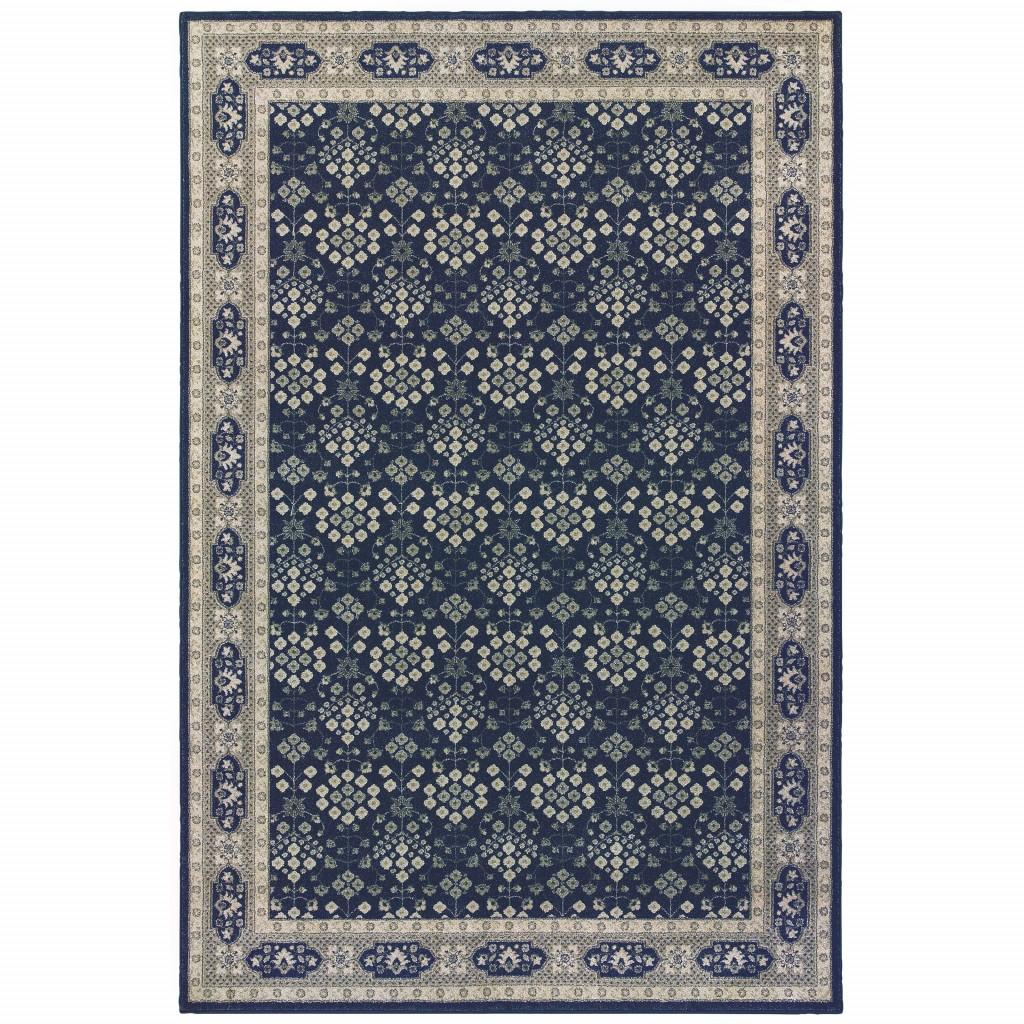7’x10’ Navy and Gray Floral Ditsy Area Rug Default Title