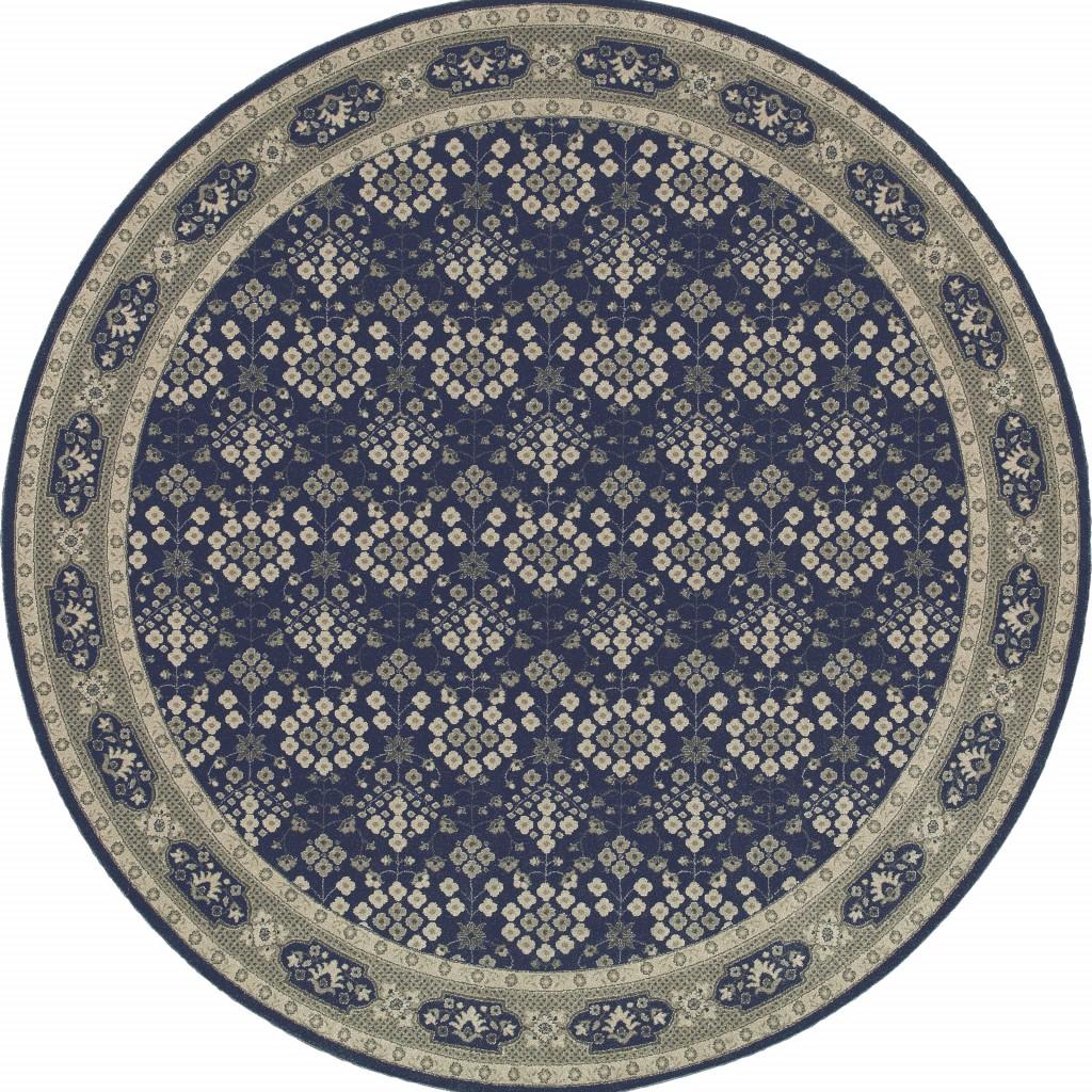 8’ Round Navy and Gray Floral Ditsy Area Rug Default Title