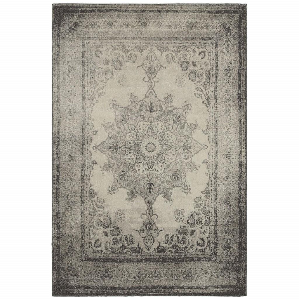 7’x10’ Ivory and Gray Pale Medallion Area Rug Default Title