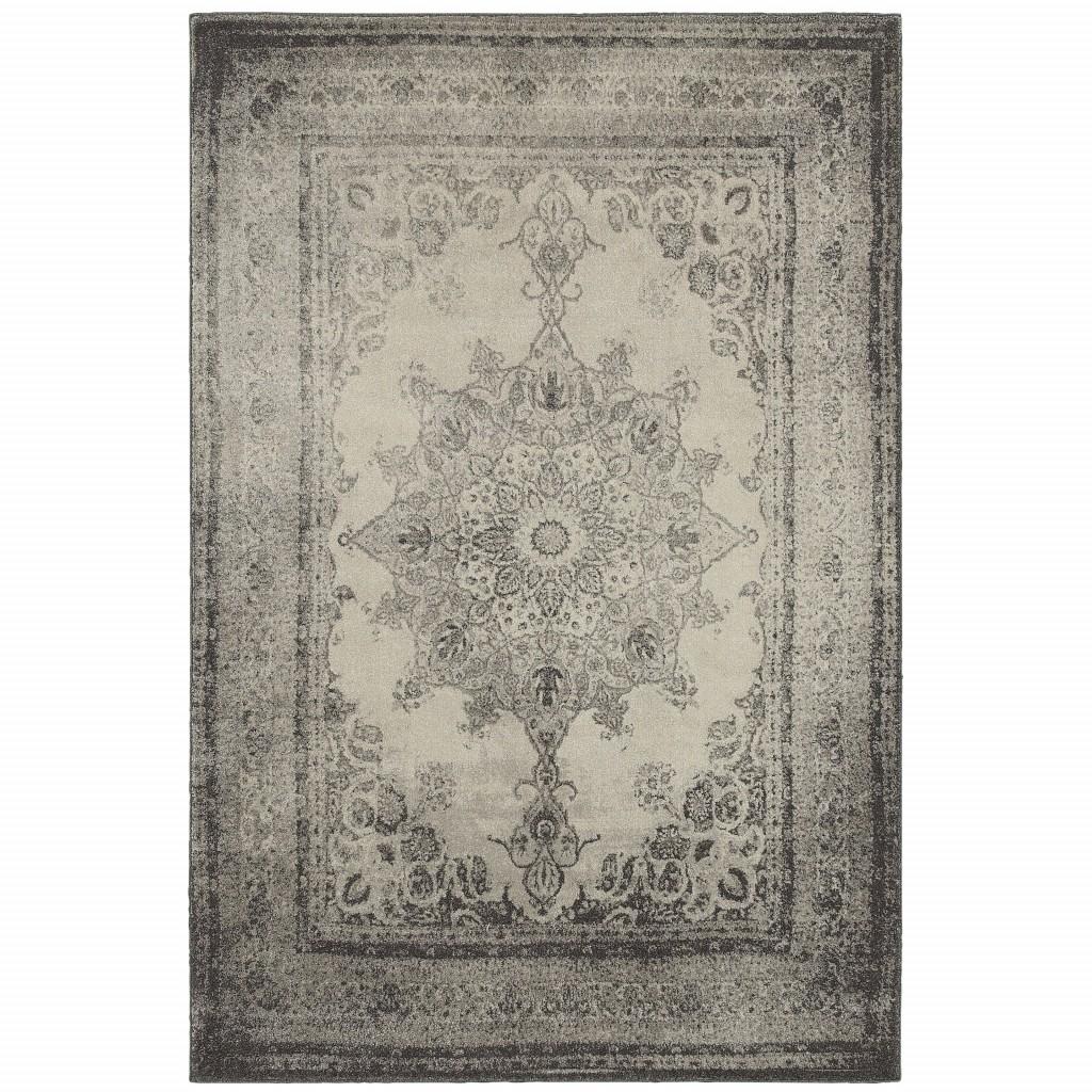10’x13’ Ivory and Gray Pale Medallion Area Rug Default Title