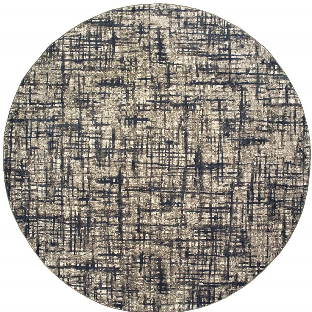 8’ Round Gray and Navy Abstract Area Rug Default Title