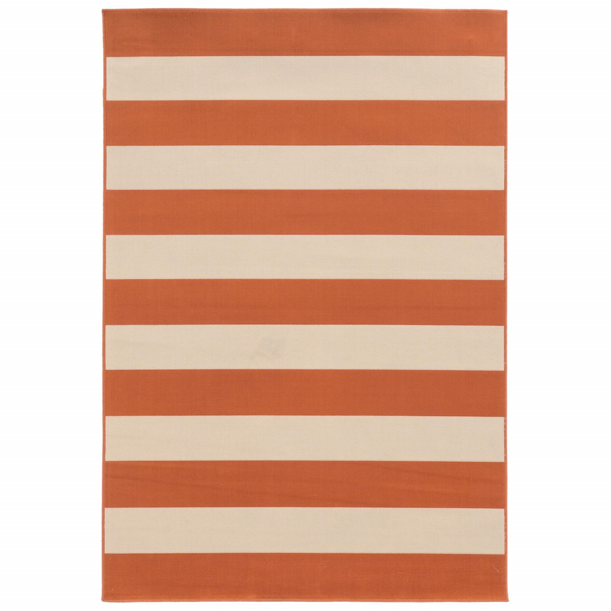 8’x11’ Orange and Ivory Striped Indoor Outdoor Area Rug