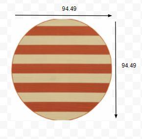 8’ Round Orange and Ivory Striped Indoor Outdoor Area Rug