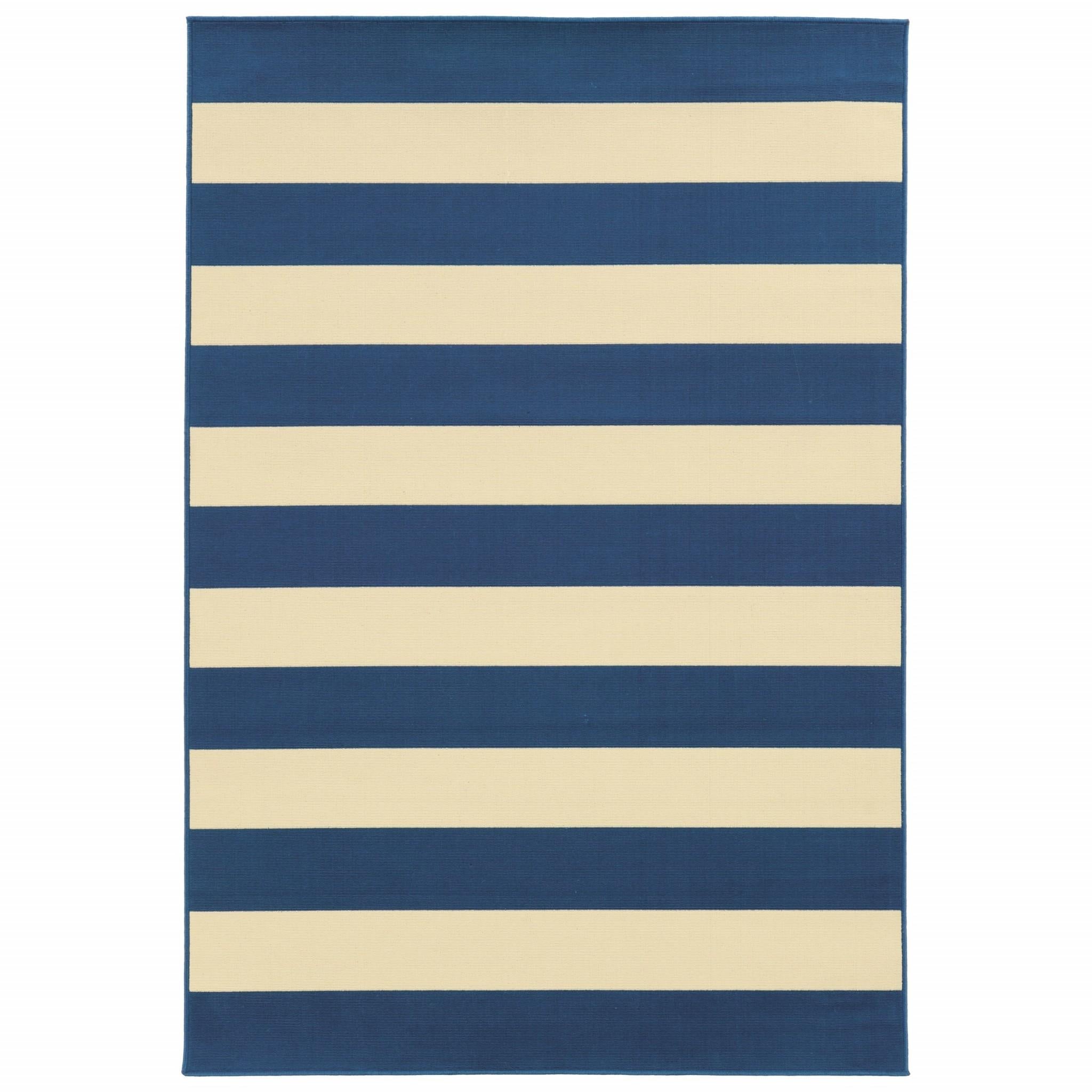 5’x8’ Blue and Ivory Striped Indoor Outdoor Area Rug