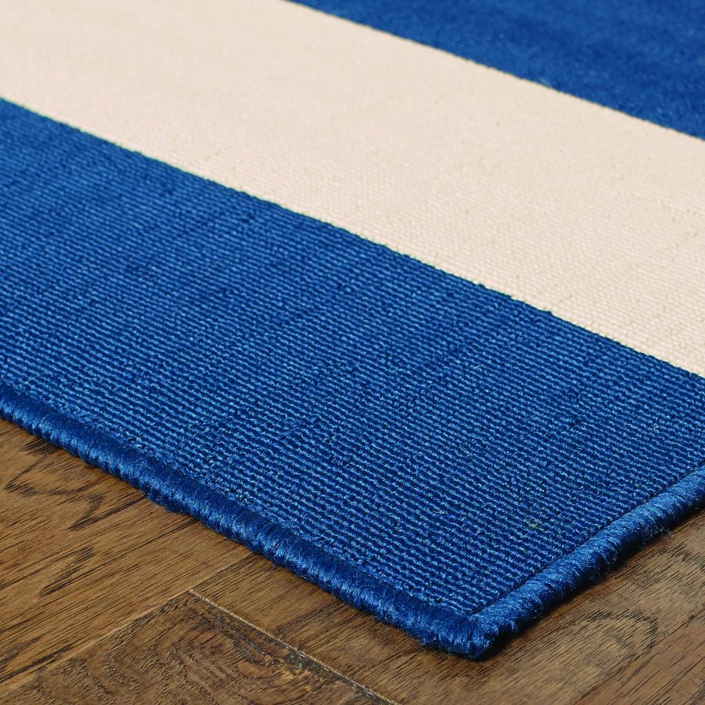 5’x8’ Blue and Ivory Striped Indoor Outdoor Area Rug