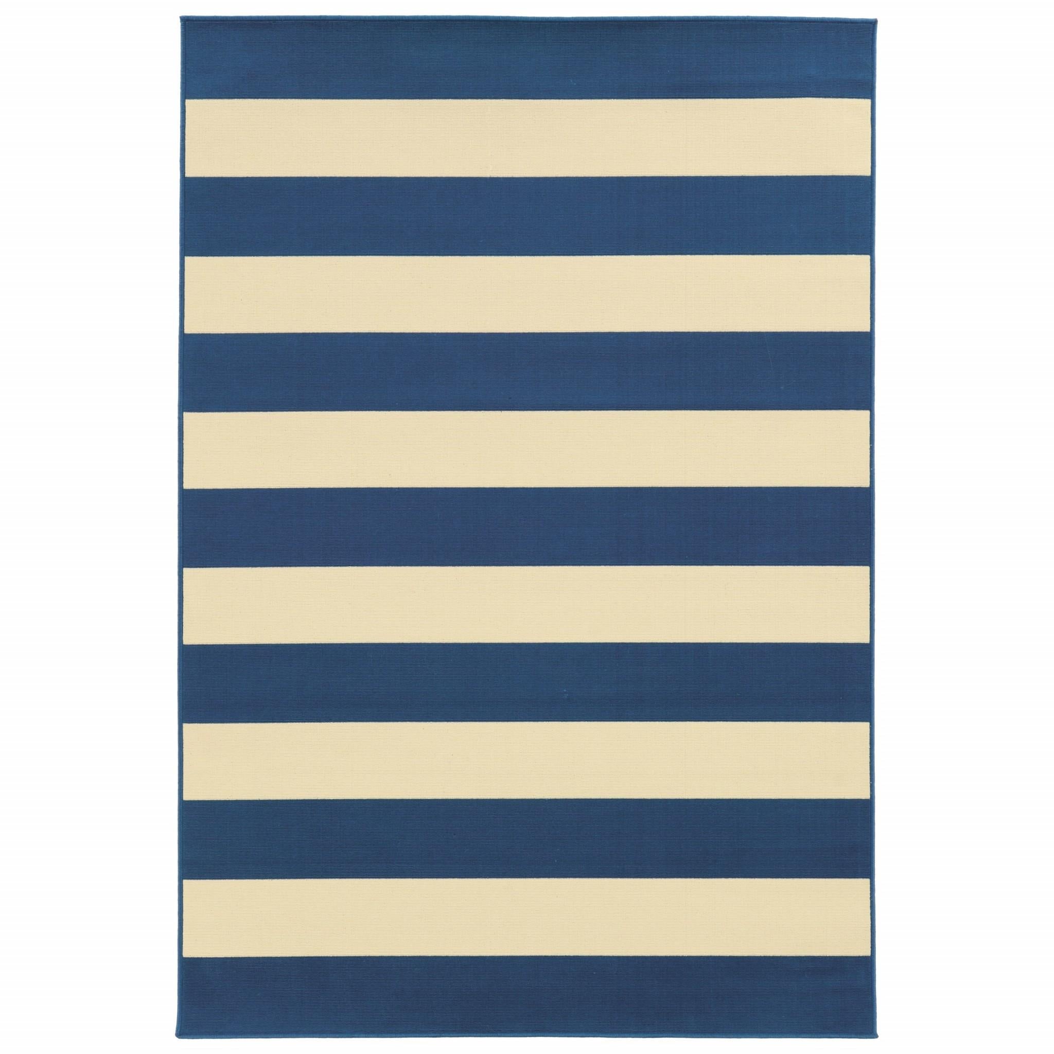9’x13’ Blue and Ivory Striped Indoor Outdoor Area Rug