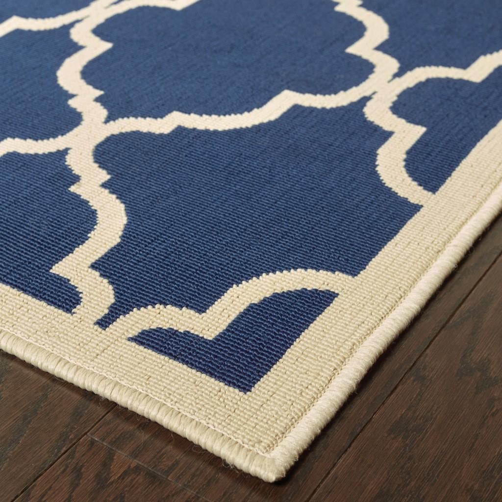 2’x8’ Blue and Ivory Trellis Indoor Outdoor Runner Rug