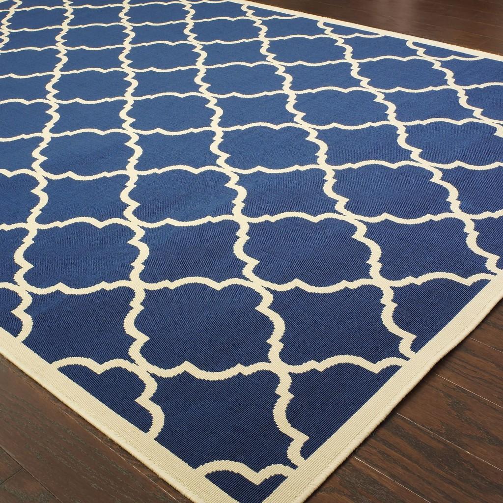 3’x5’ Blue and Ivory Trellis Indoor Outdoor Area Rug