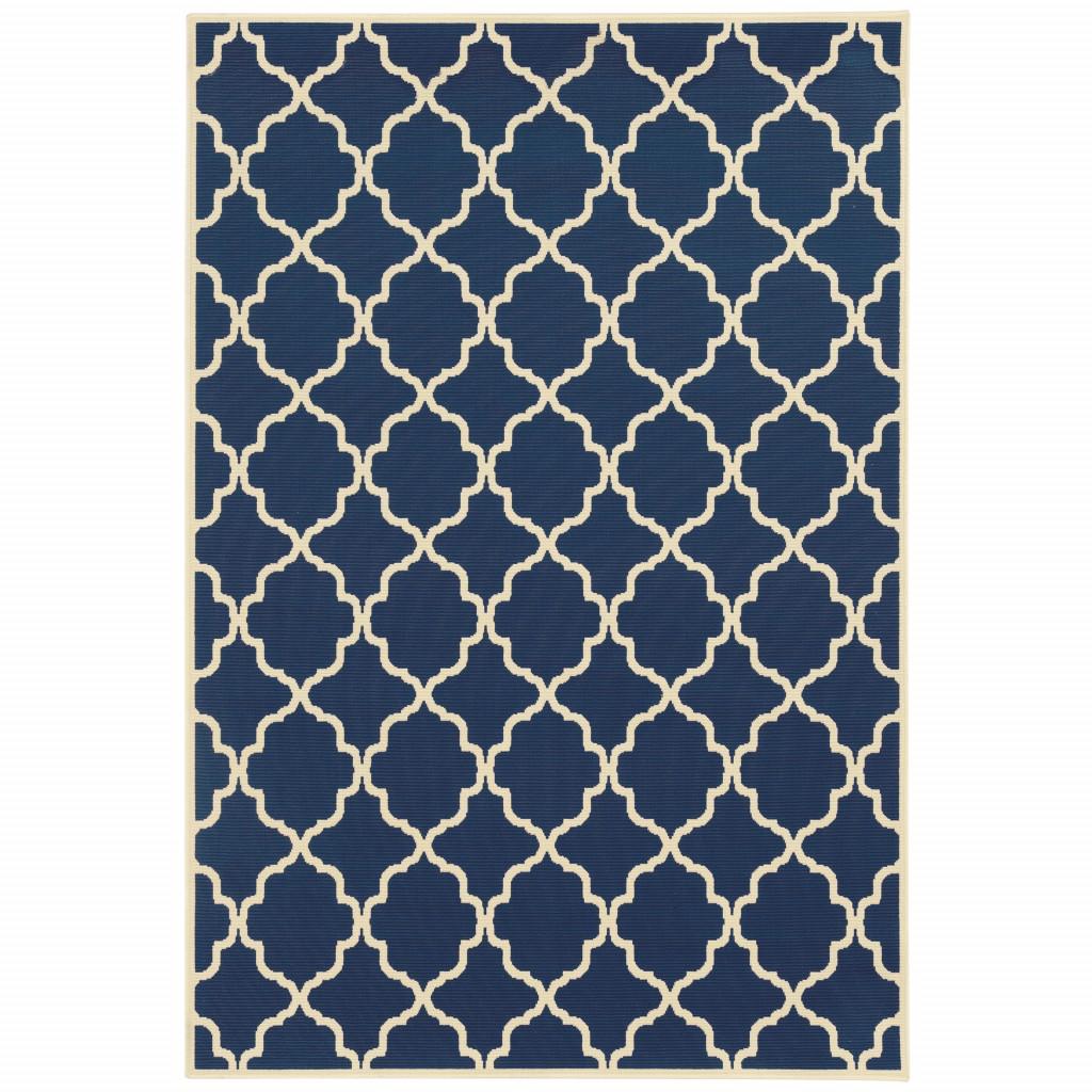 8’x11’ Blue and Ivory Trellis Indoor Outdoor Area Rug