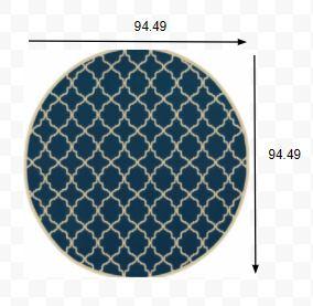 8’ Round Blue and Ivory Trellis Indoor Outdoor Area Rug