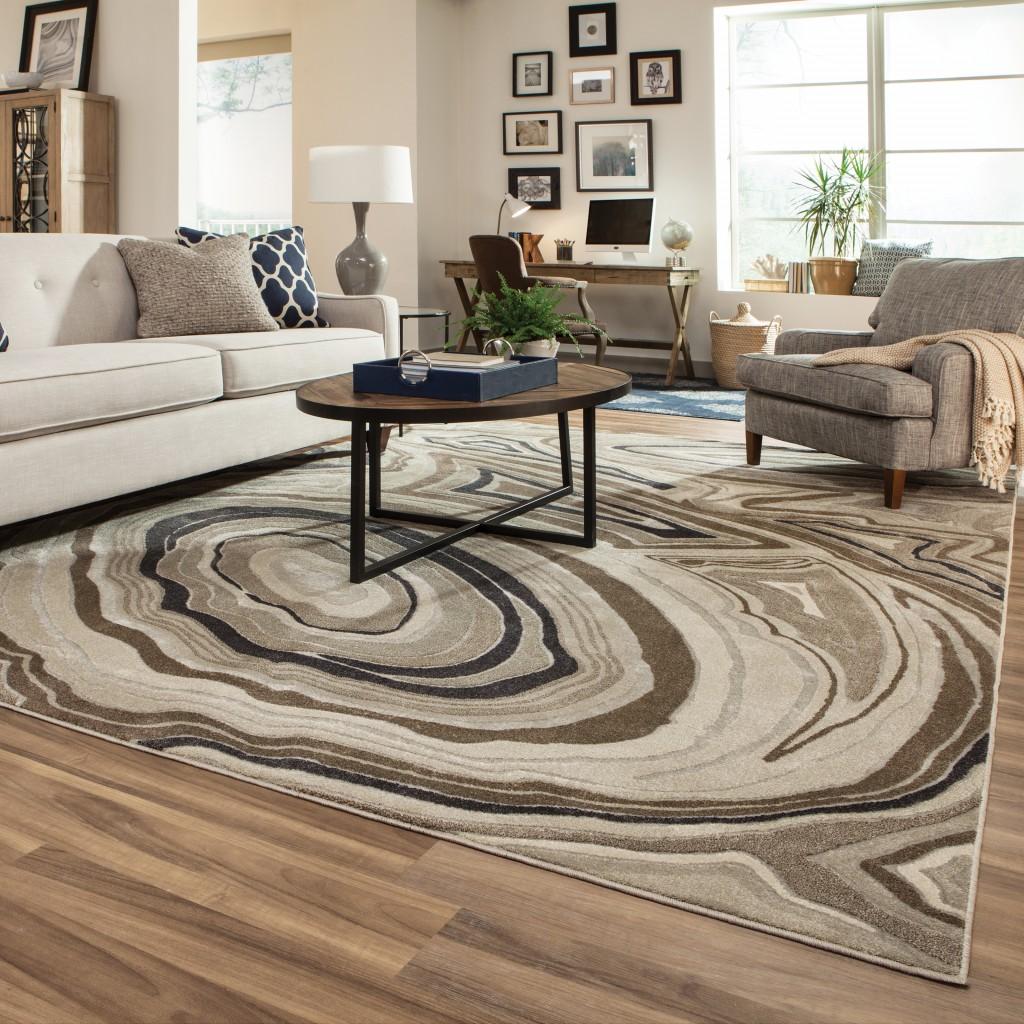 5’x8’ Ivory and Gray Abstract Geometric Area Rug