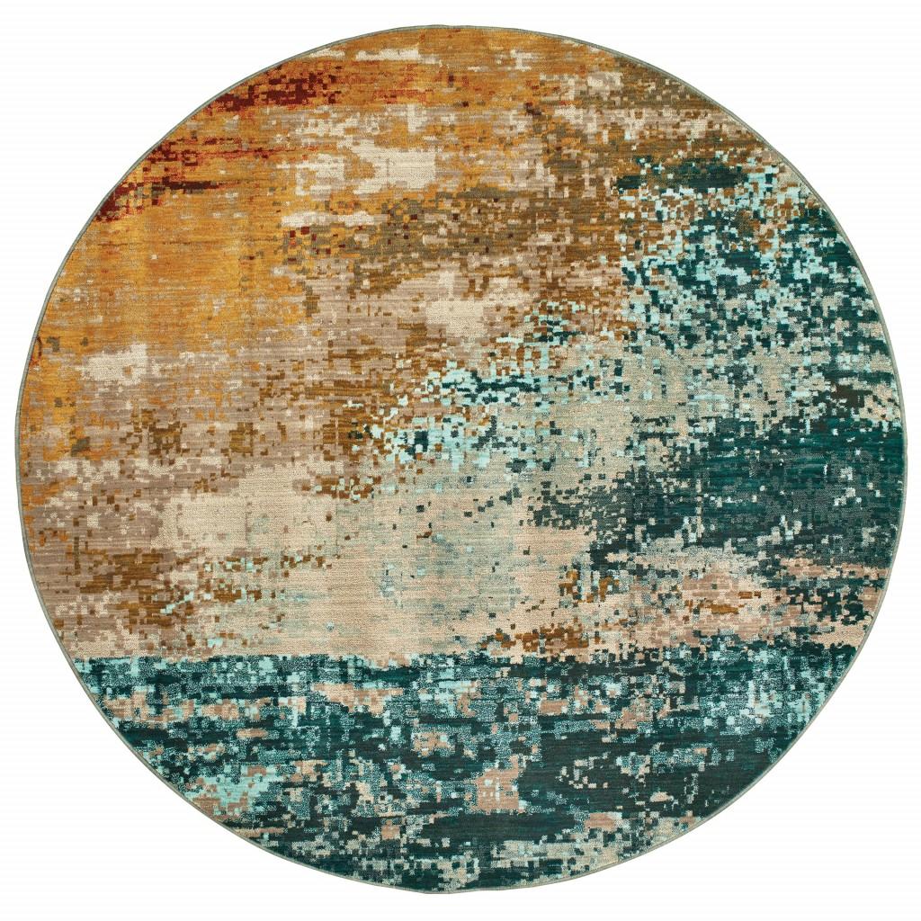 8’ Round Blue and Red Distressed Area Rug Default Title