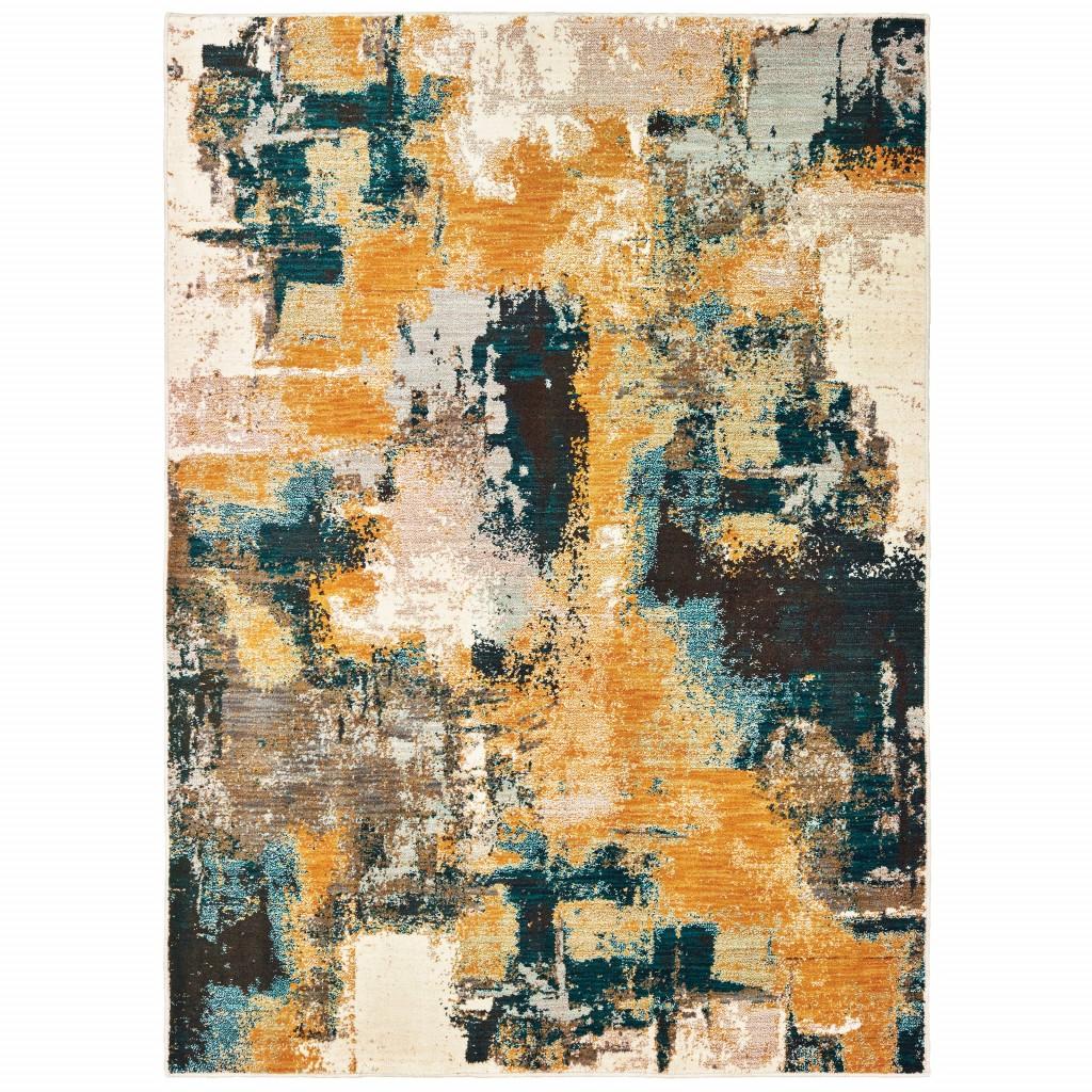 5’x8’ Blue and Gold Abstract Strokes Area Rug Default Title
