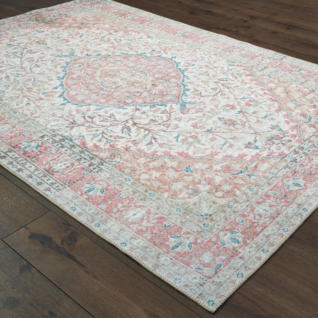 8’x12’ Ivory and Pink Oriental Area Rug