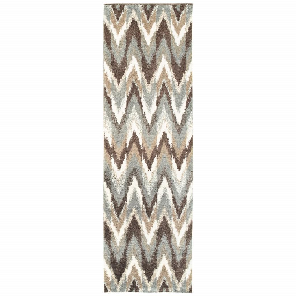 2’x8’ Gray and Taupe Ikat Pattern Runner Rug Default Title