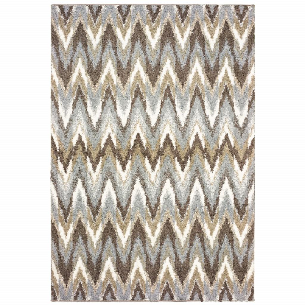 8’x11’ Gray and Taupe Ikat Pattern Area Rug