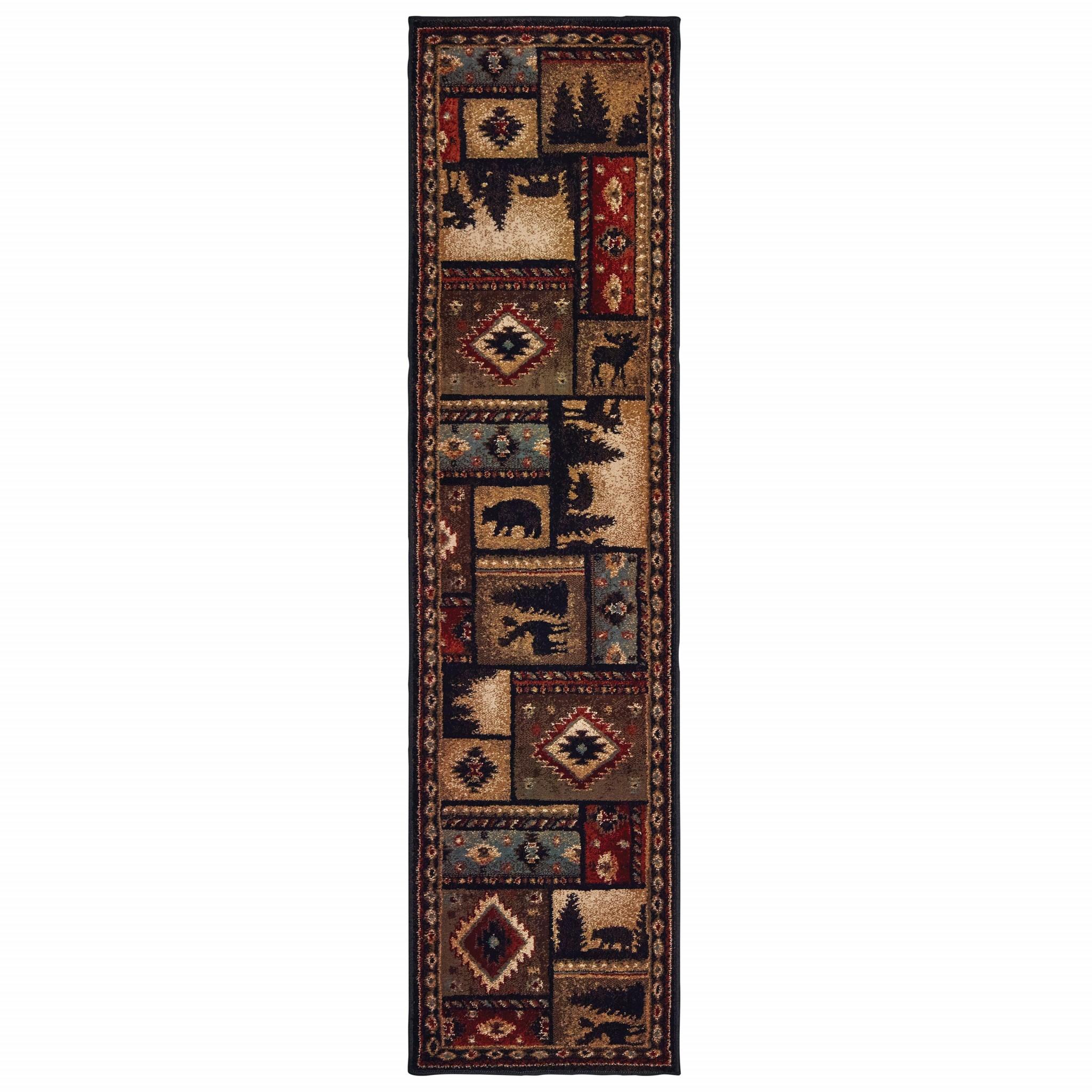 2’x8’ Black and Brown Nature Lodge Runner Rug Default Title