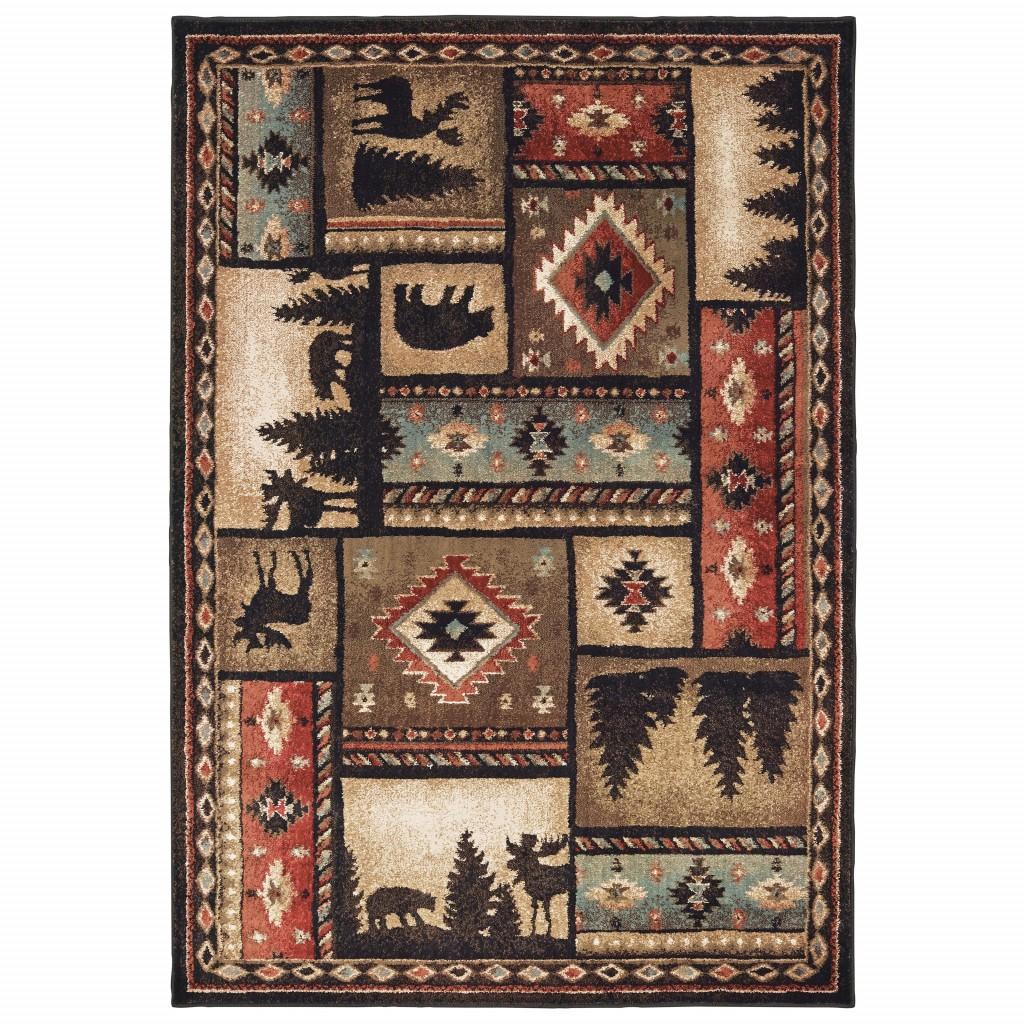 7’x9’ Black and Brown Nature Lodge Area Rug Default Title