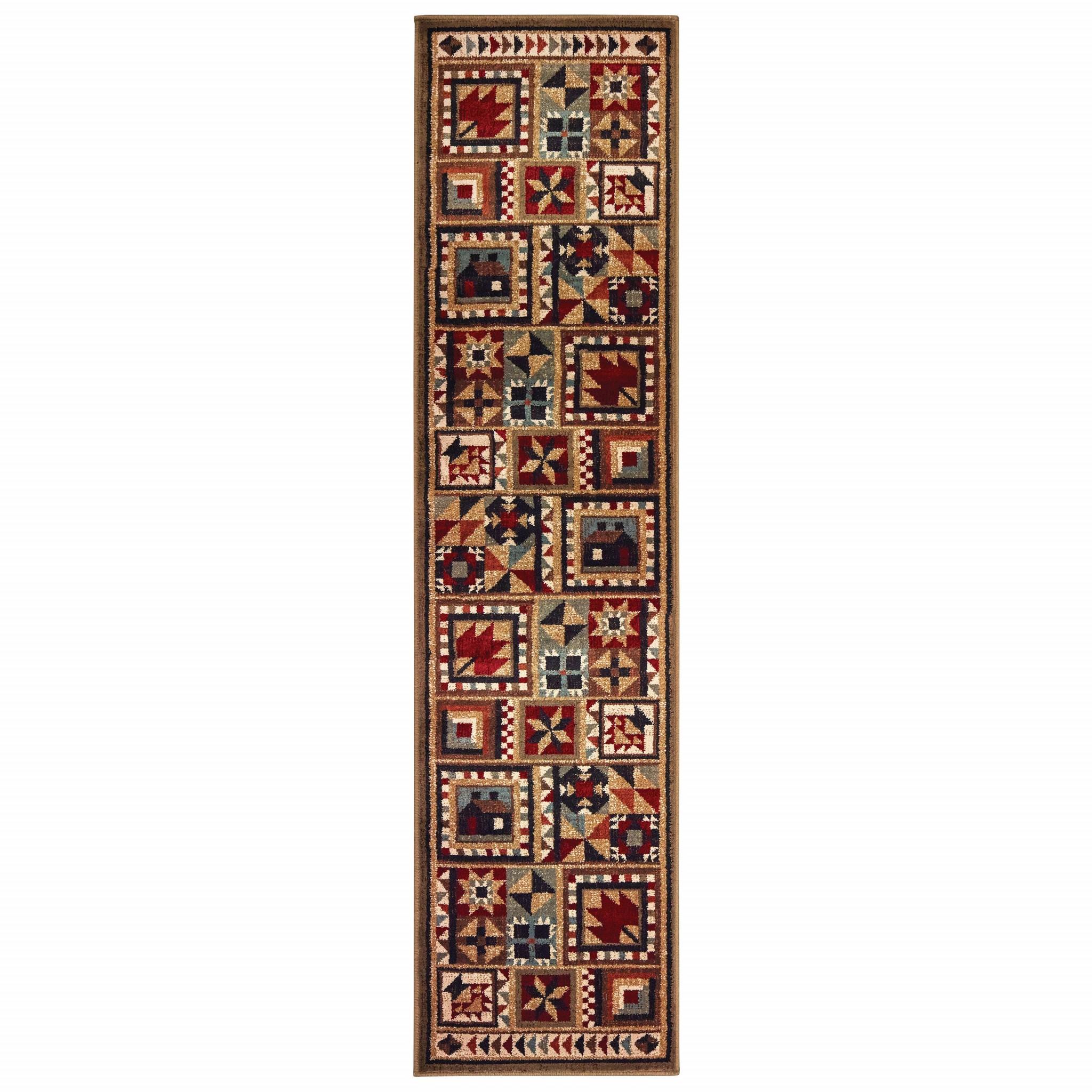 2’x8’ Brown and Red Ikat Patchwork Runner Rug Default Title