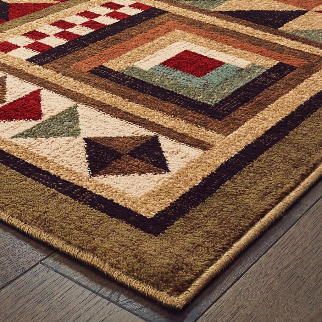 10’x13’ Brown and Red Ikat Patchwork Area Rug Default Title