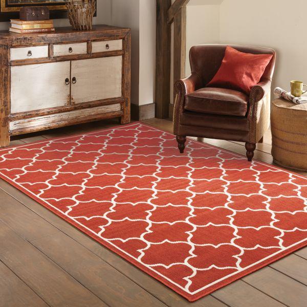 2’x3’ Red and Ivory Trellis Indoor Outdoor Scatter Rug