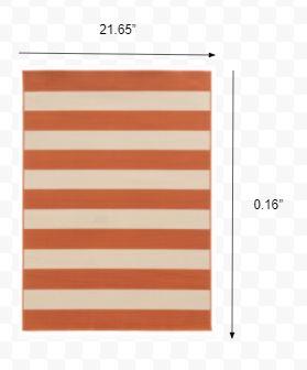 2’x4’ Orange and Ivory Striped Indoor Outdoor Scatter Rug