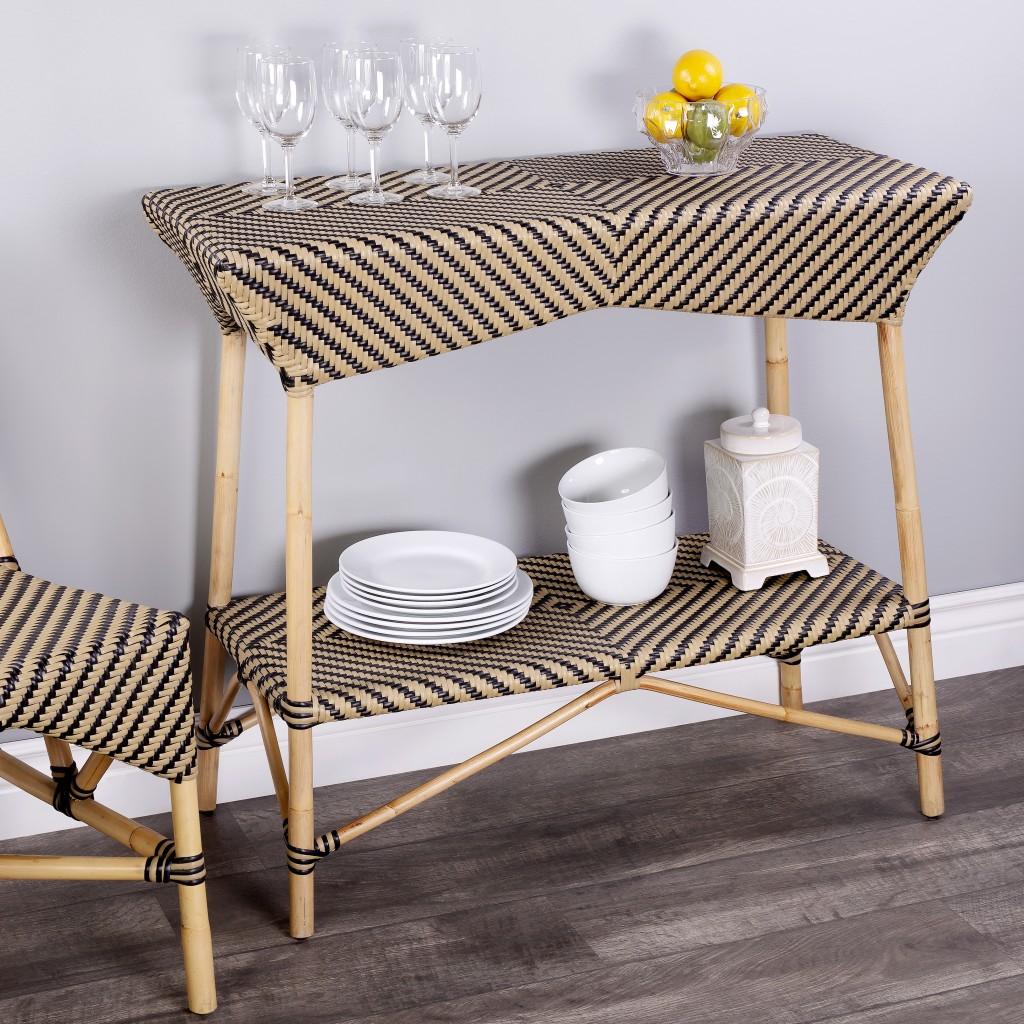 Brown and Beige Rattan Bar Cart