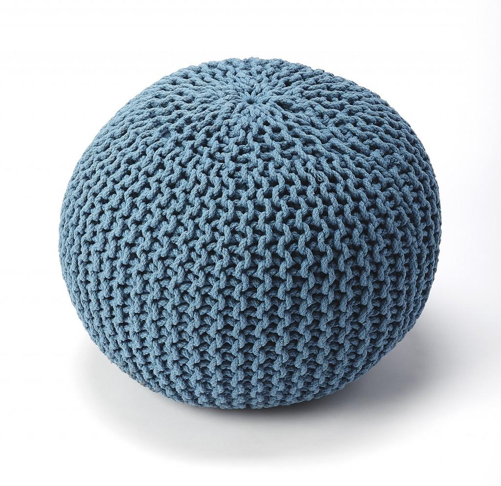 Cool Blue Woven Pouf Ottoman